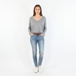 *ICHI Grey V Neck Long Sleeve